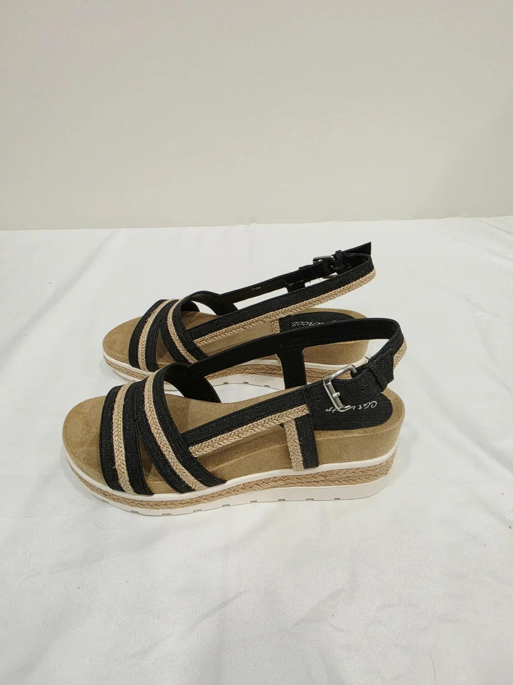 easy street Washed Black/Rope Mel Espadrille Wedge Sandals - Women